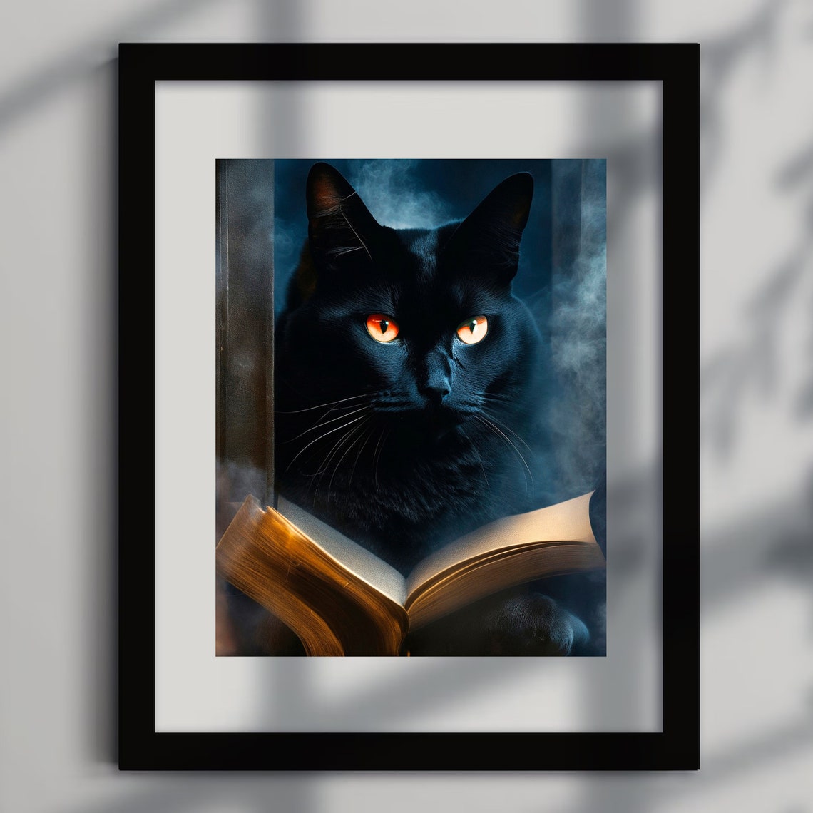 Dark Black Cat Reading Glowing Book Moody Vintage Animal Poster - Image 5