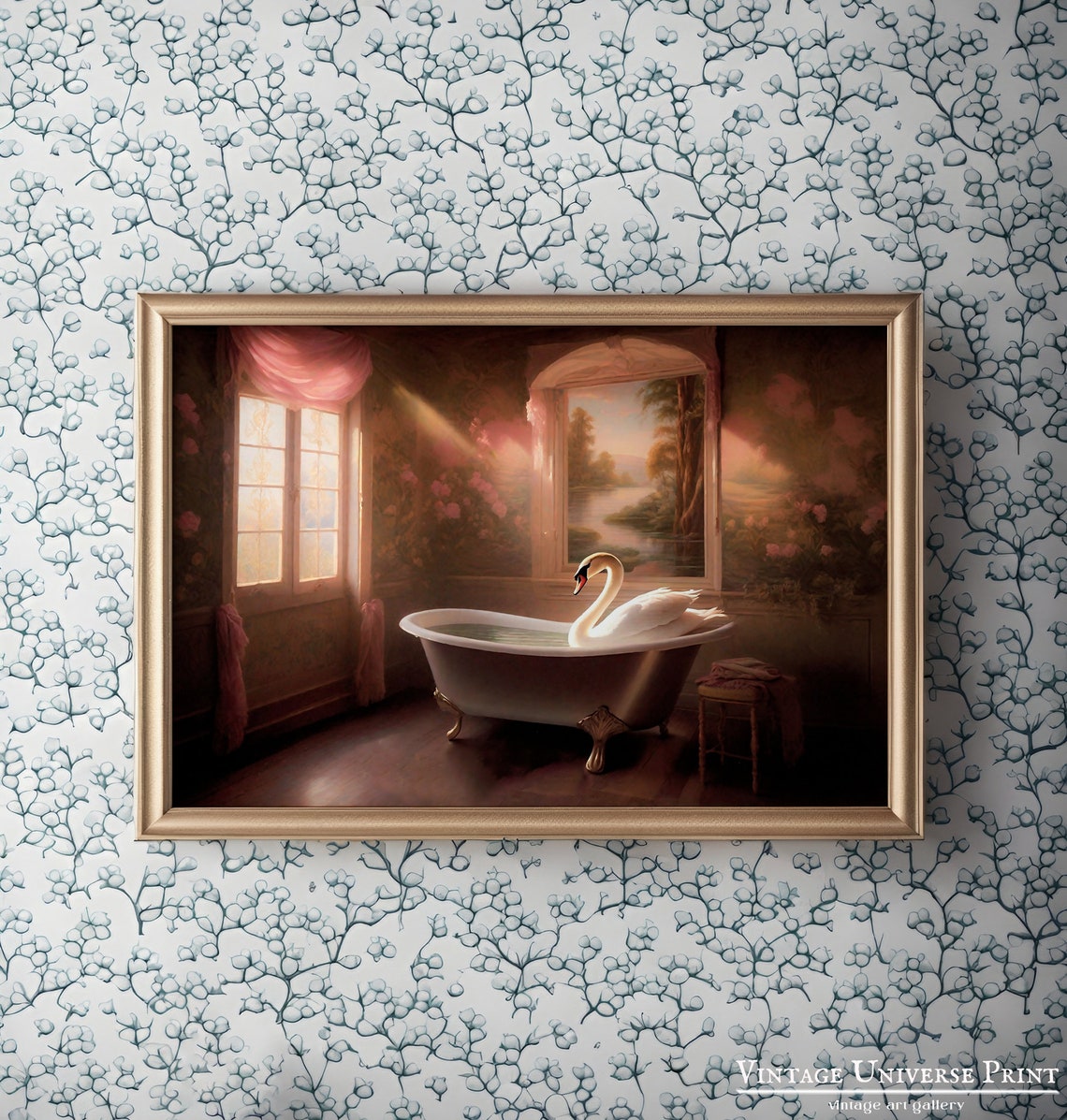 Elegant White Swan Bathing in a Vintage Clawfoot Tub Romantic Poster - Image 4