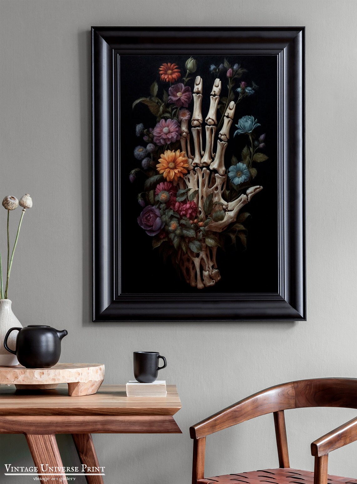 Skeleton Hand Holding Colorful Blooms Dark Gothic Floral Poster - Image 3