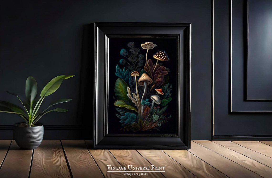 Woodland Mushroom Collection Moody Dark Botanical Art Poster - Image 3