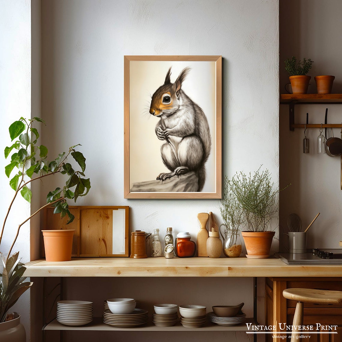 Curious Squirrel Close-Up Portrait Vintage Animal Illustration Poster - Image 5