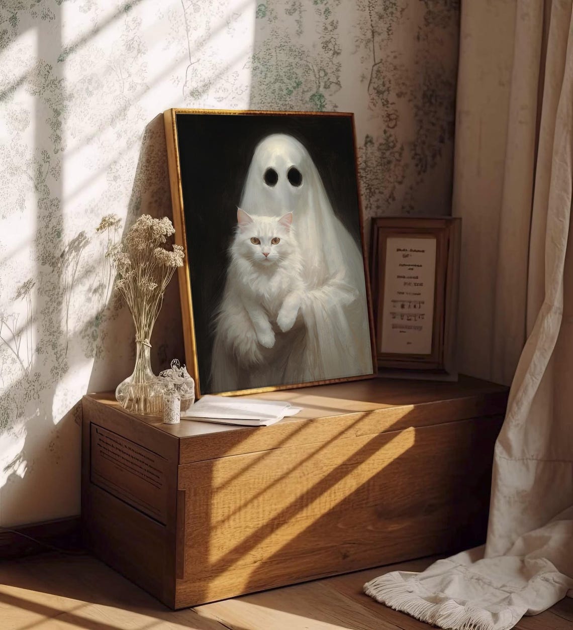 Ghost Holding A White Cat Dark Romantic Spooky Halloween Poster - Image 3