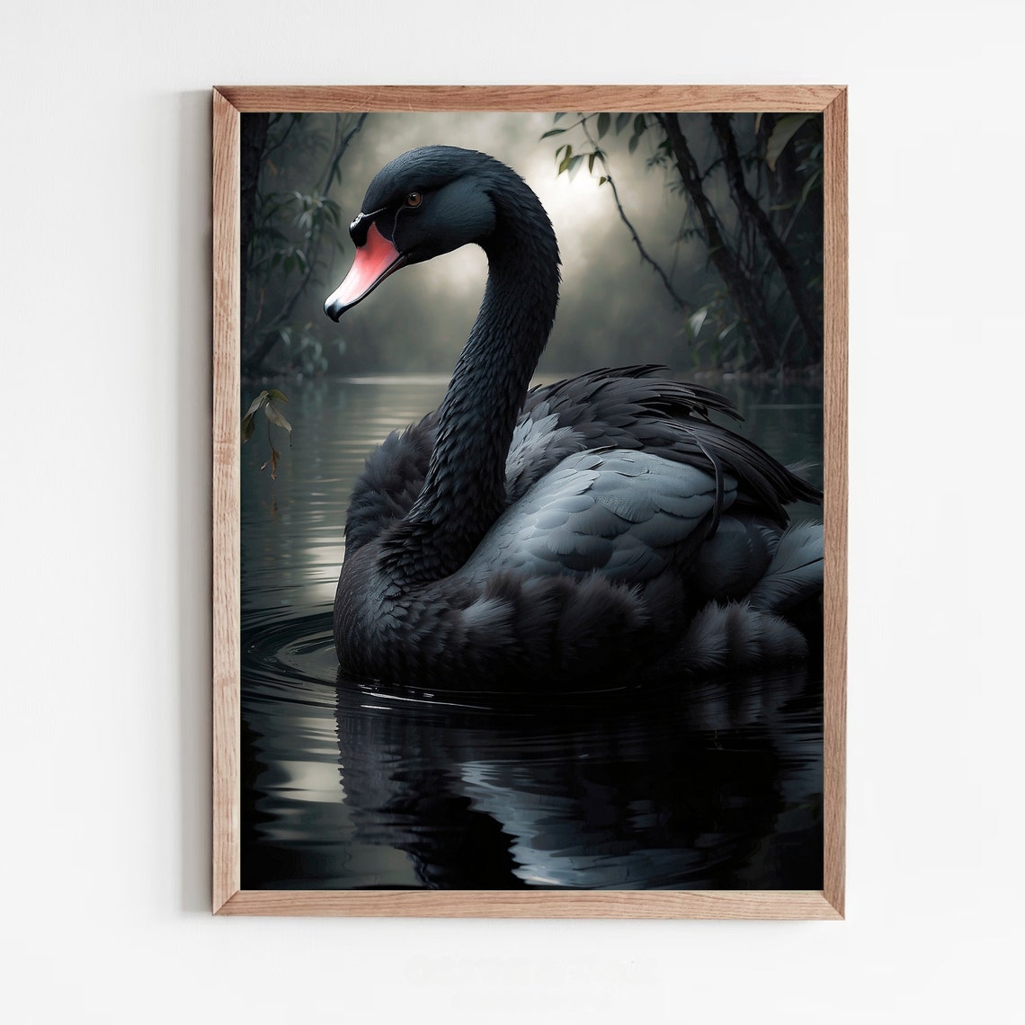 Black Swan Painting Vintage Swan Print Black Lake Swan Print Dark Pond Painting Dark Moody Bird Print Dark Academia Wall Art - Image 5