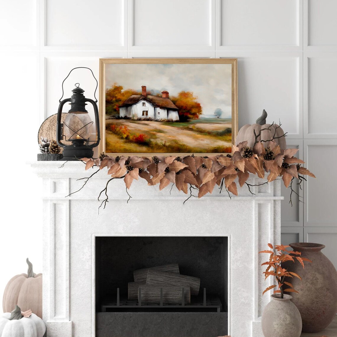 Cozy Autumn Cottage with Thatched Roof Fall Countryside Poster - Image 2