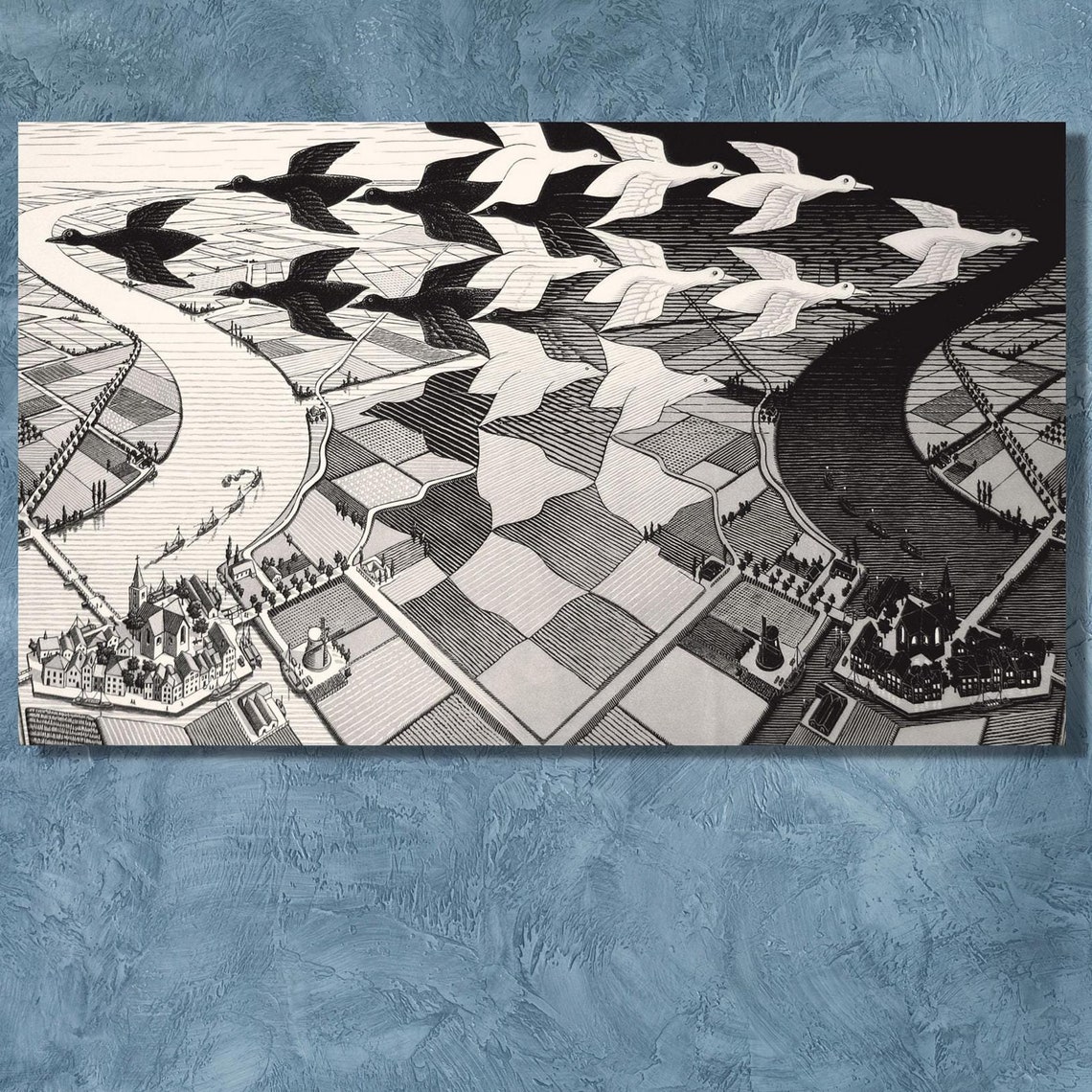 MC Escher Day and Night Ducks Landscape Optical Illusion Poster