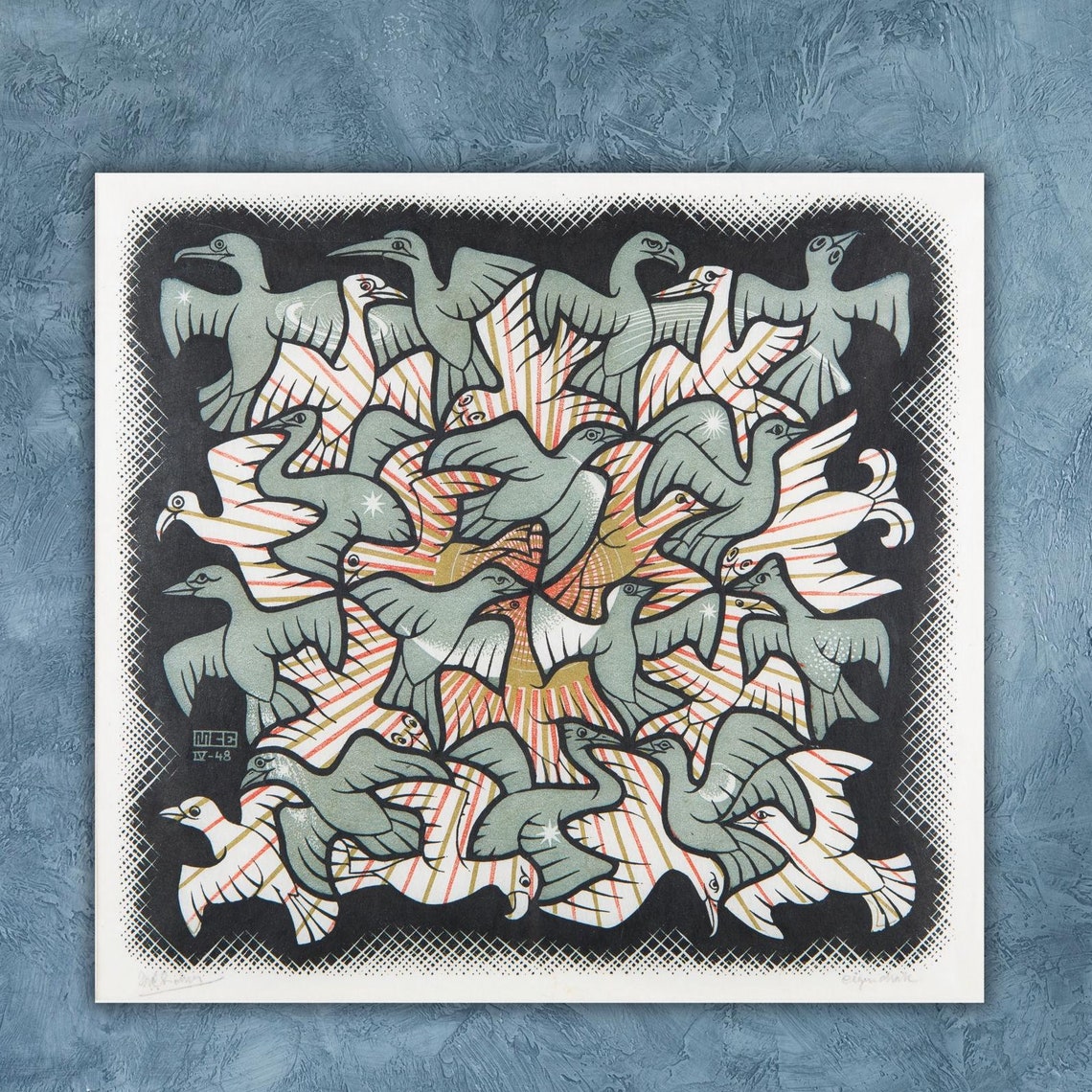 MC Escher Sun And Moon Tessellation Birds Geometric Art Poster