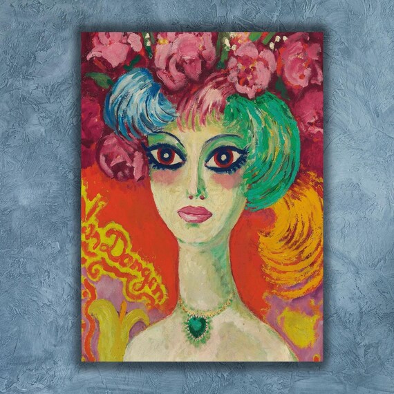 Kees Van Dongen Fauvist Woman Portrait Pink Flowers Bold Art Poster