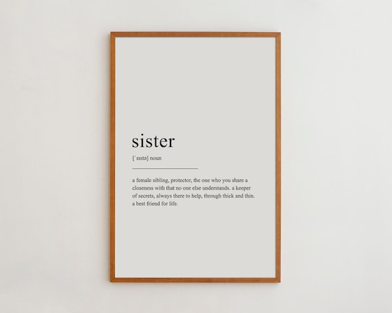 Sister Definition Print, Minimalist Typography Art