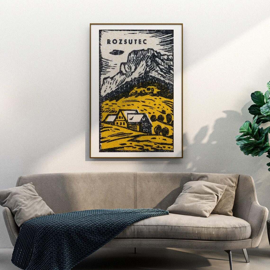 Rozsutec Mountain Cabin Woodcut Style Vintage Czech Art Poster - Image 3