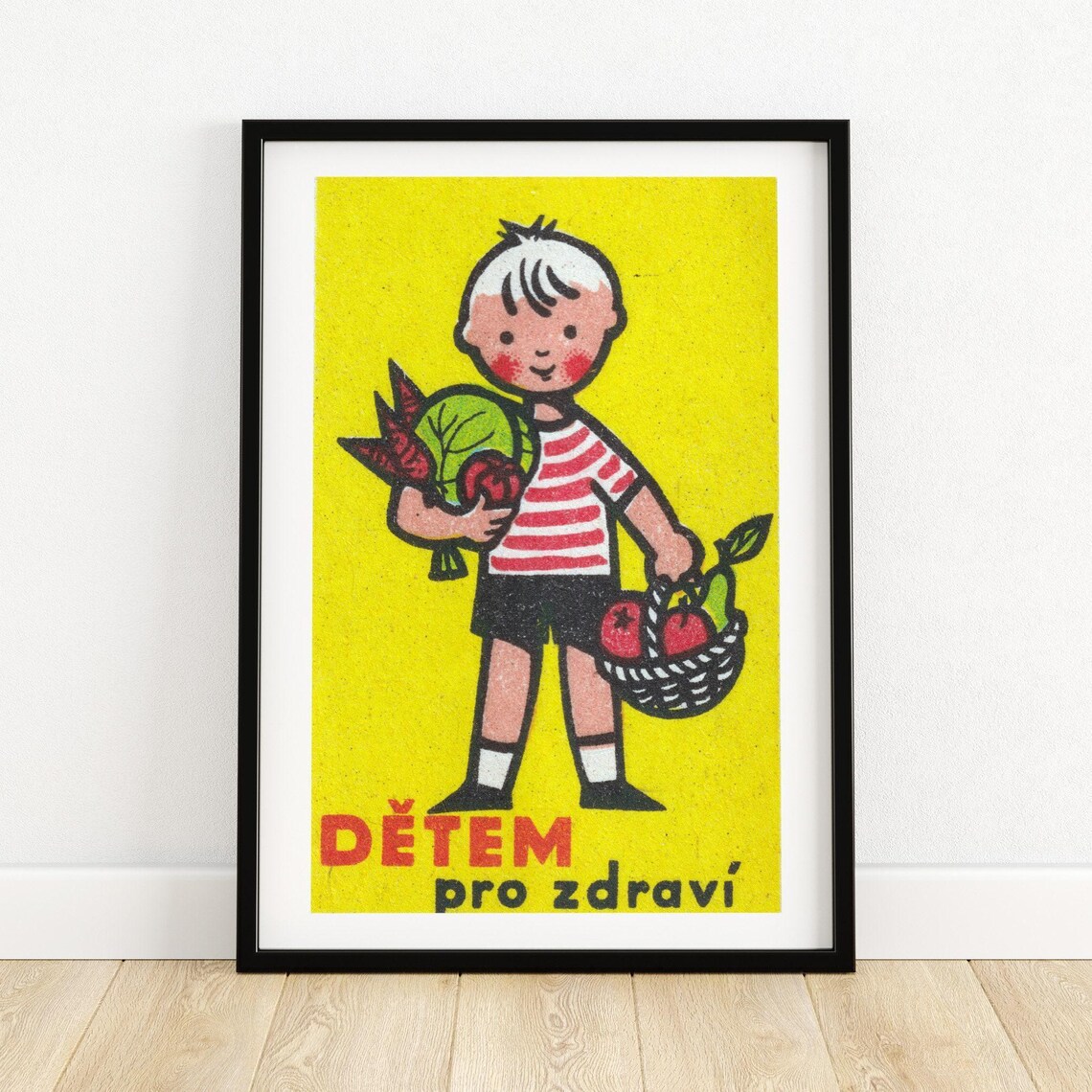 For Children for Health Veggie Boy Vintage Czech Matchbox Poster