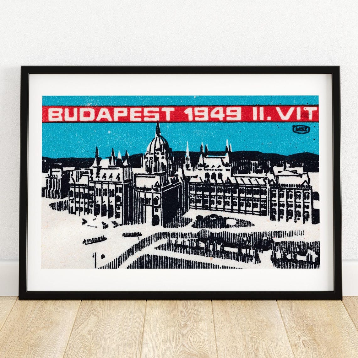 Budapest 1949 Parliament Building Vintage Hungarian Matchbox Poster