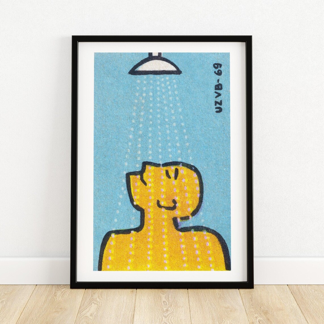 Man Under Shower Czech Vintage Matchbox Poster