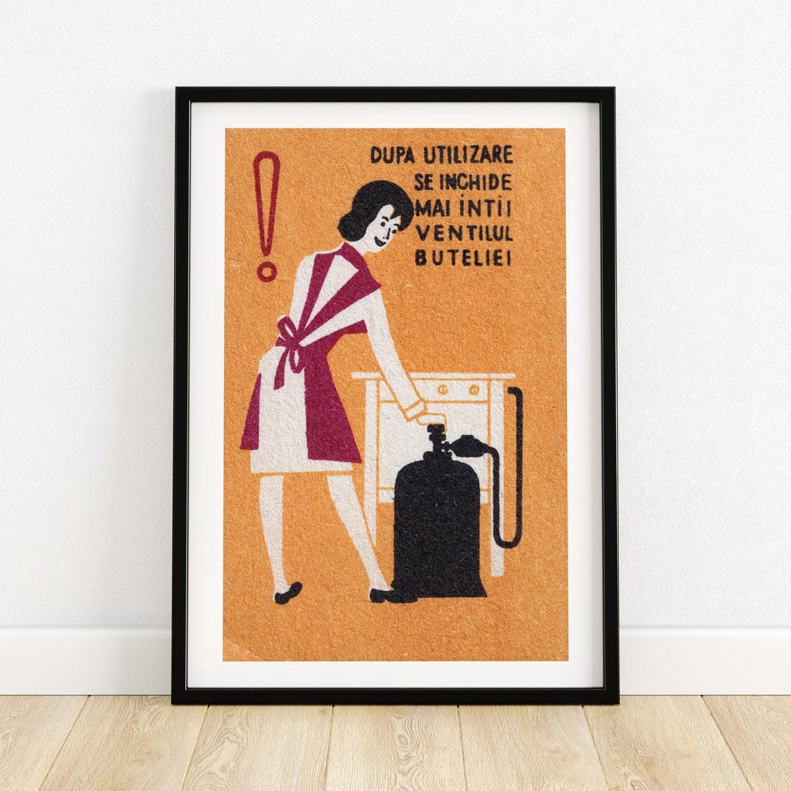 Turn the Gas Off Vintage Romanian Safety Matchbox Label Retro Poster