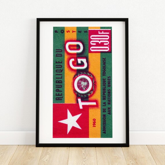 Togo Flag Vintage African Art Postage Stamp Print Aesthetic Wall Art Postage Stamp Wall Poster Vintage Poster Print