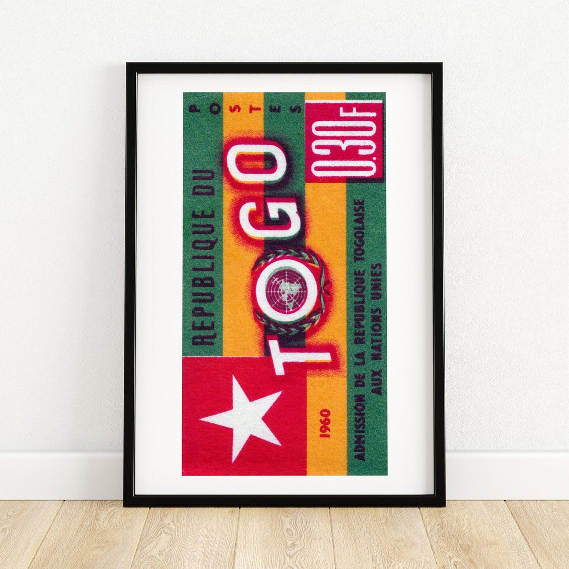Togo 1960 UN Admission Stamp Flag Star Nations Unies Art Poster