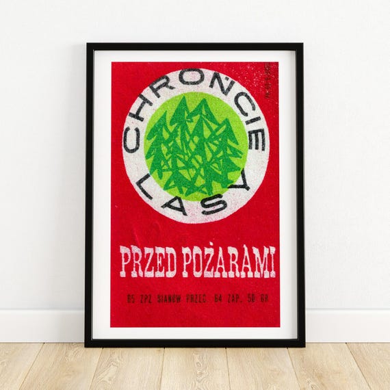 Green Forest Matchbox Print Czech Wall Art Vintage Czech Art Matchbox Wall Poster Vintage Poster Print