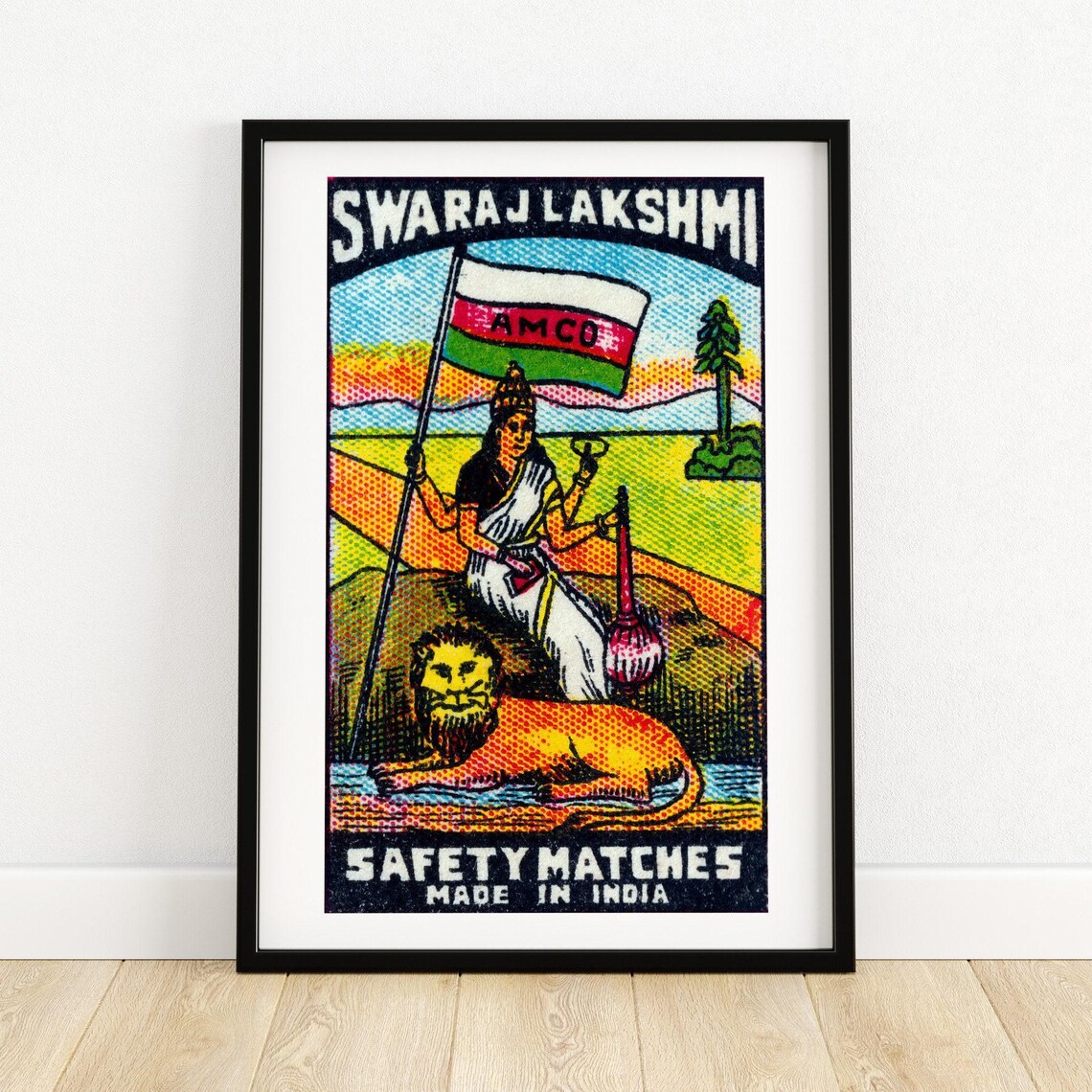 Swaraj Lakshmi Woman with Lion Vintage Indian Match Label Poster