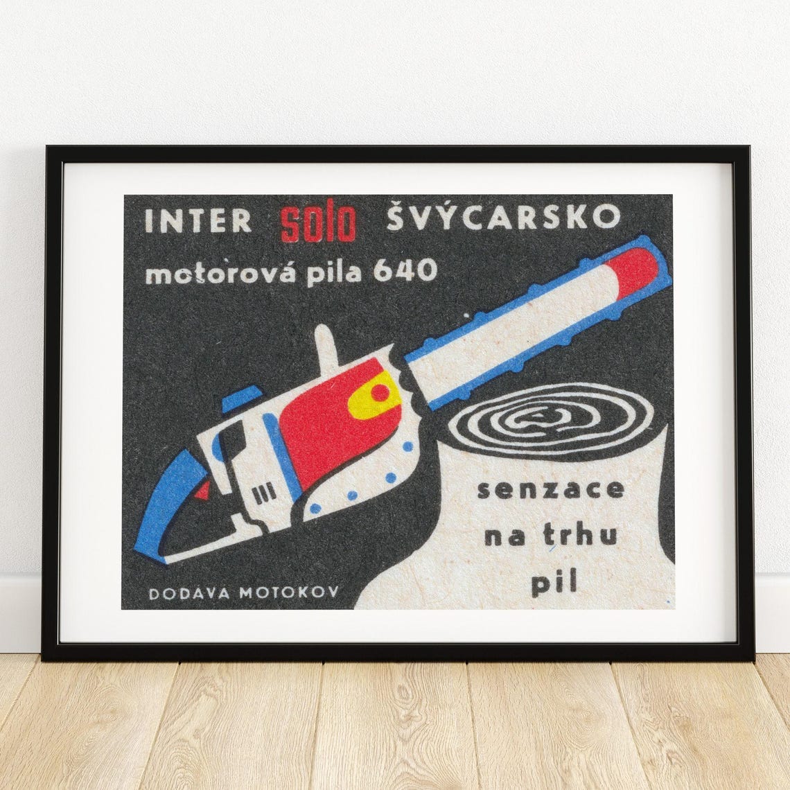 Solo 640 Blue Chainsaw Retro Czech Matchbox Label Art Poster