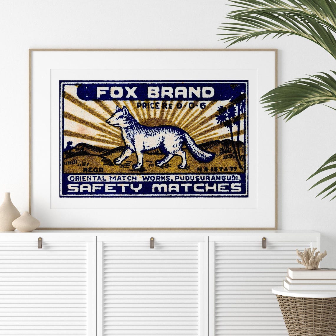 Fox Brand Safety Matches Vintage White Fox Sunburst Label Poster - Image 3