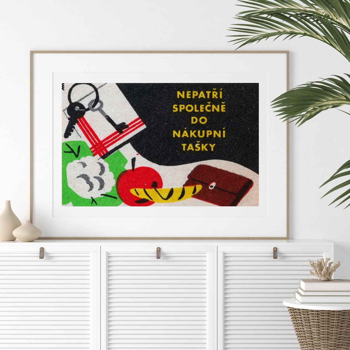 Keys Groceries Shopping Bag Warning Vintage Czech Label Poster - Image 2