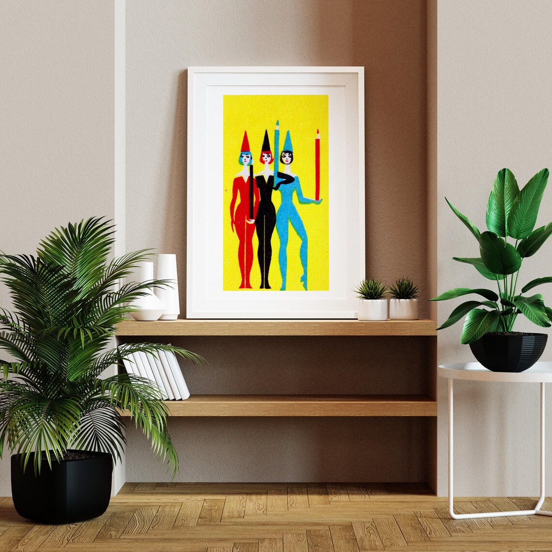 Three Pencil Women Pop Art Retro Colorful Illustration Poster - Image 2