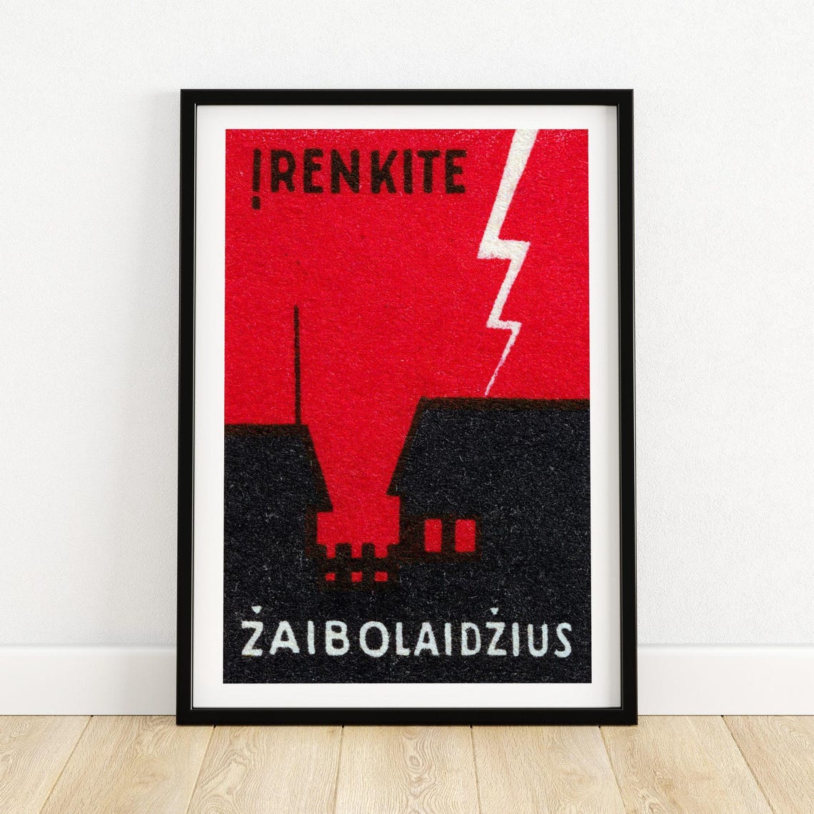 Žaibolaidis Lithuanian Lightning Safety Matchbox Label Art Poster