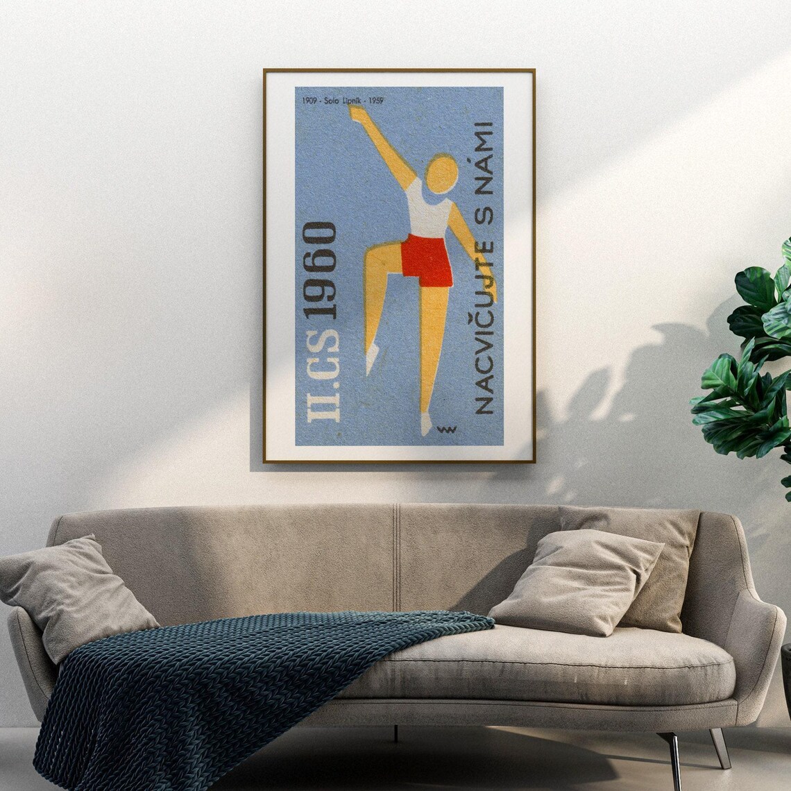 Nacvicujte s Nami 1960 Czech Gymnast Dancer Blue Vintage Sports Poster - Image 3