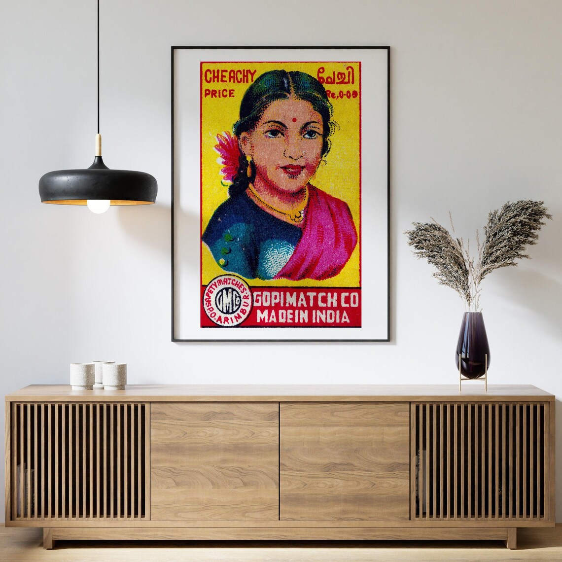 Indian Woman Pink Saree Vintage Cheachy Matchbox Label Art Poster - Image 4