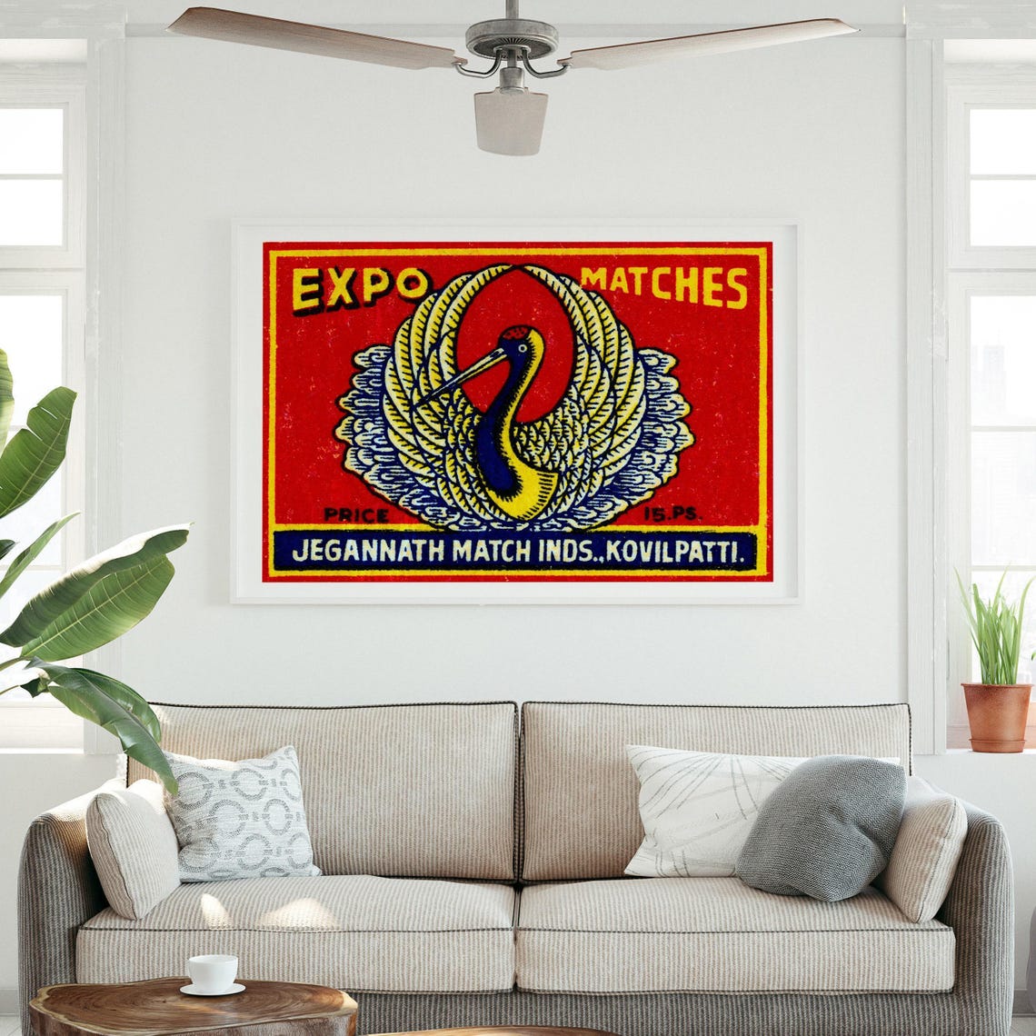 Crane Bird Expo Matches Vintage Indian Matchbox Label Art Poster - Image 3