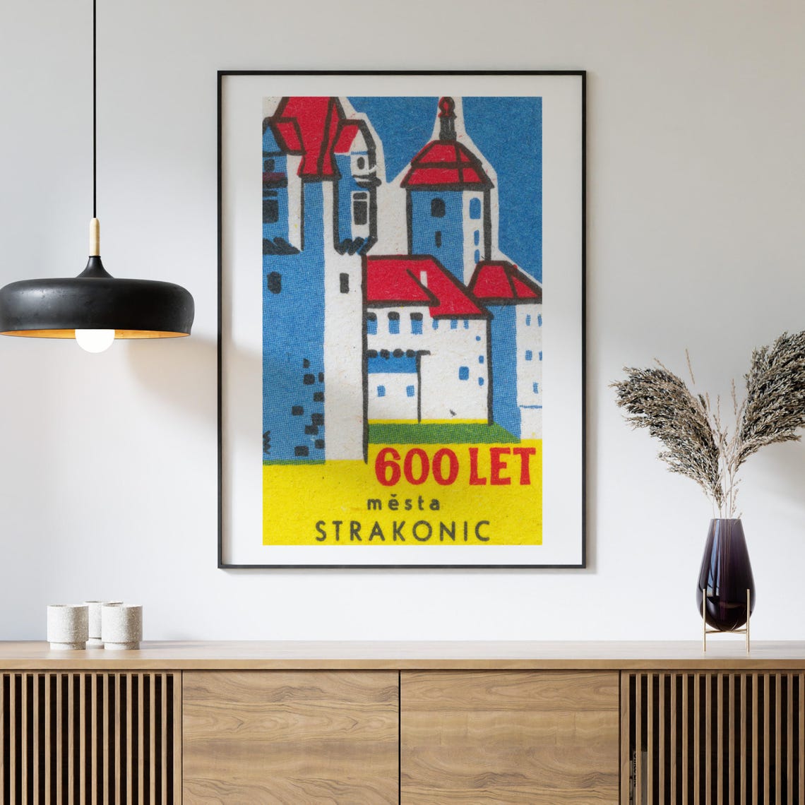 Strakonice 600 Years Castle Red Roofs Czech Vintage Label Art Print - Image 4