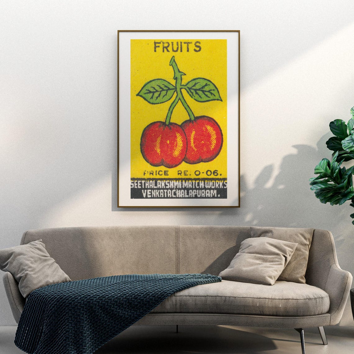 Fruits Red Cherries Indian Matchbox Label Vintage Fruit Poster - Image 3