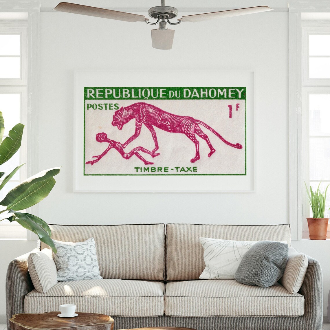 Animal Hunting Man Vintage African Art Poster Print - Image 3