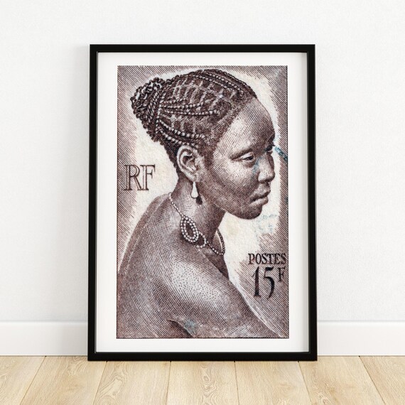 African Woman Vintage African Art Postage Stamp Print Aesthetic Wall Art Postage Stamp Wall Poster Vintage Poster Print