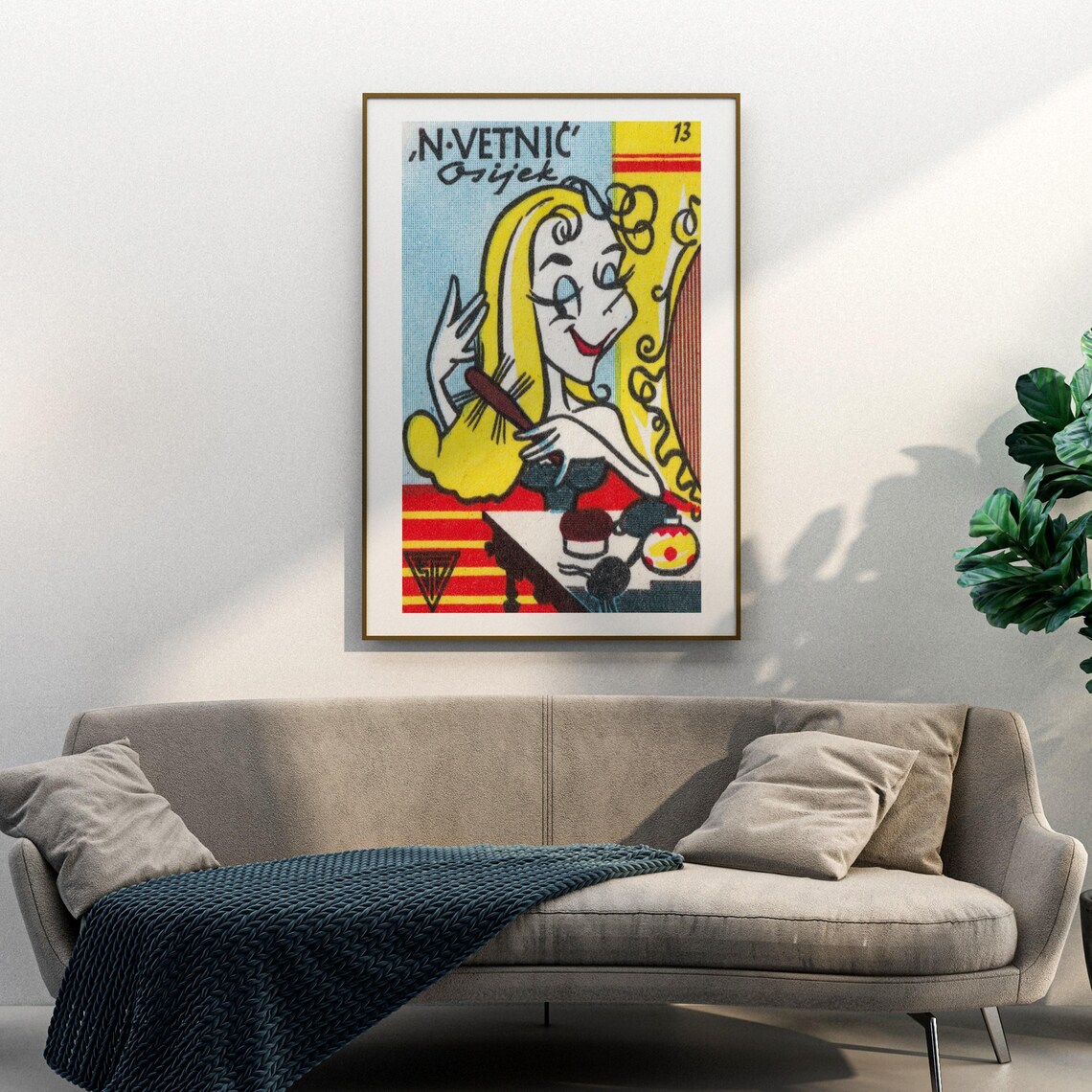 Woman Brushing Hair Retro Osijek Vanity Matchbox Label Art Poster - Image 3