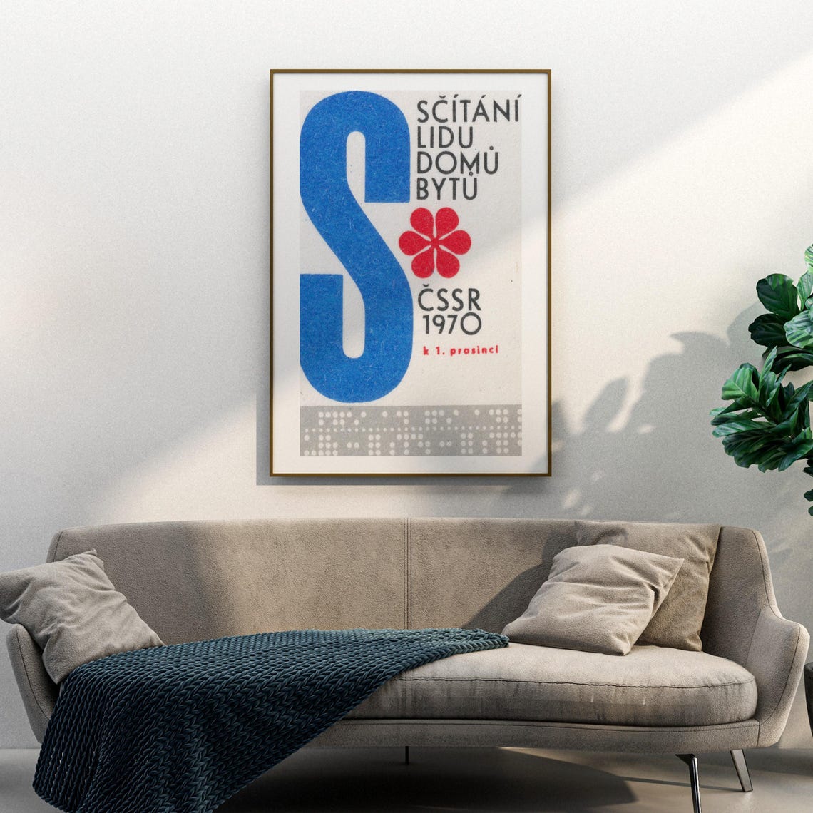 1970 Czechoslovak Census Population Housing Blue S Vintage Poster - Image 3