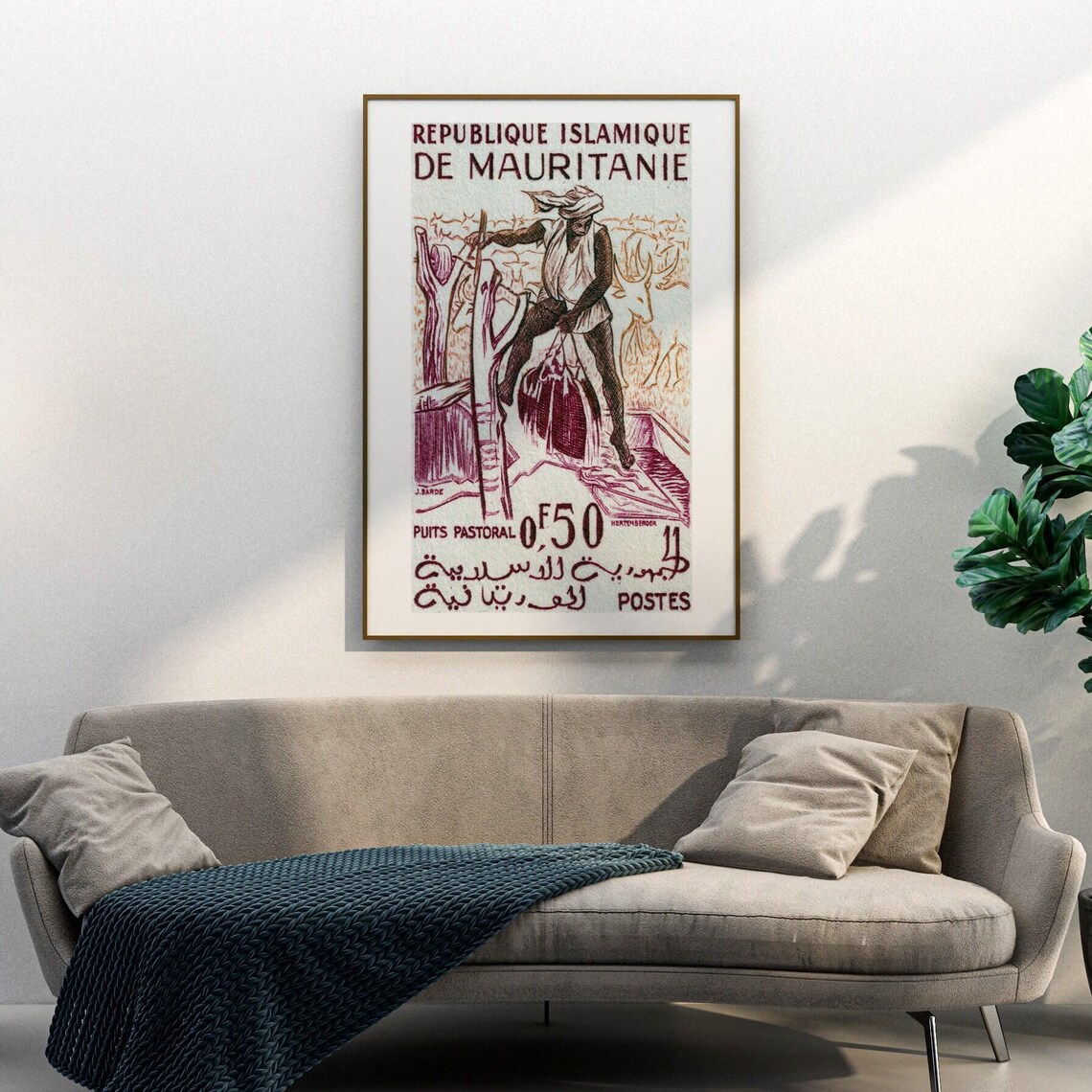 Mauritania Pastoral Well Water Carrier Vintage Stamp Art Poster - Image 3