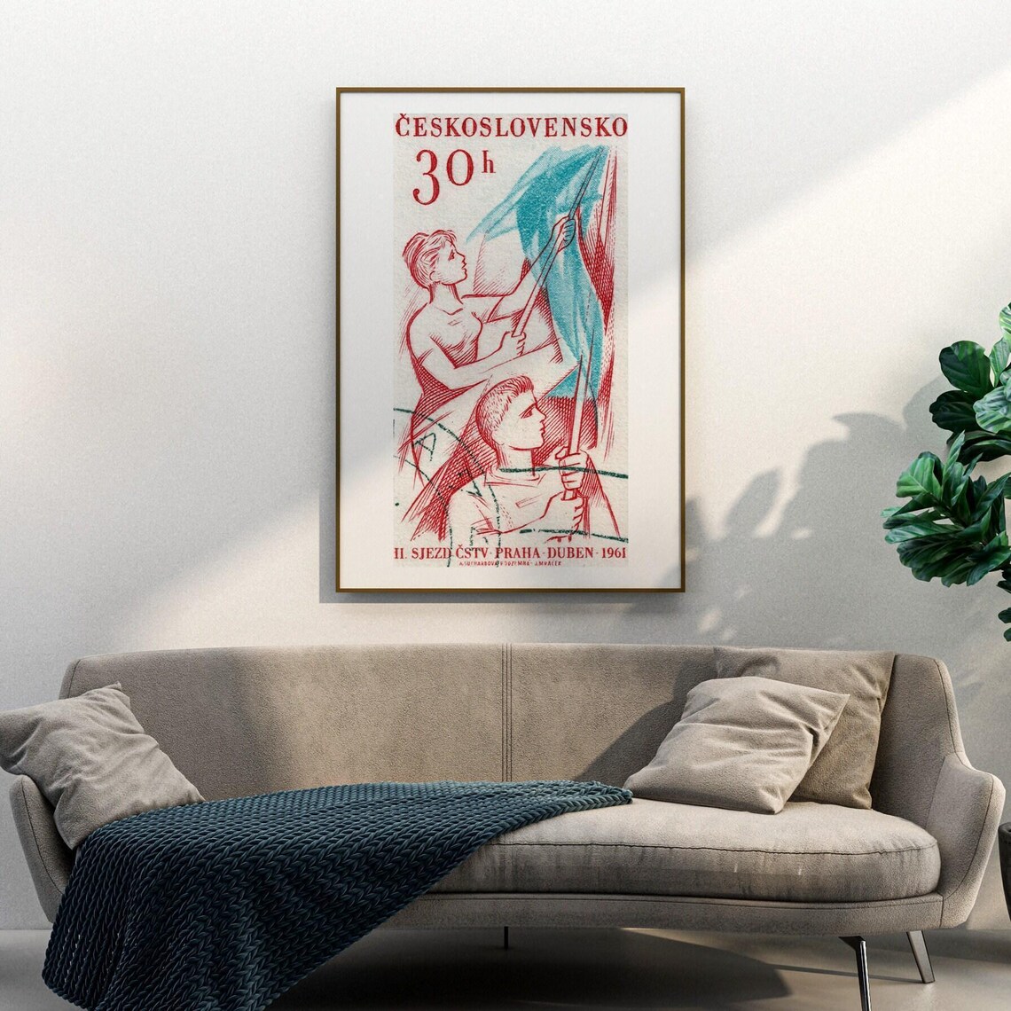 Czechoslovakia 1961 CSTV Sports Congress Prague Stamp Art Poster - Image 3