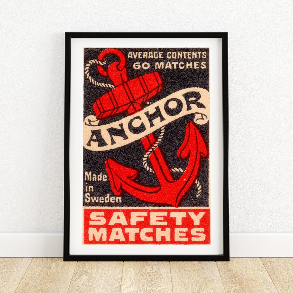 Anchor Safety Matches Red Anchor Nautical Vintage Swedish Label Art Poster