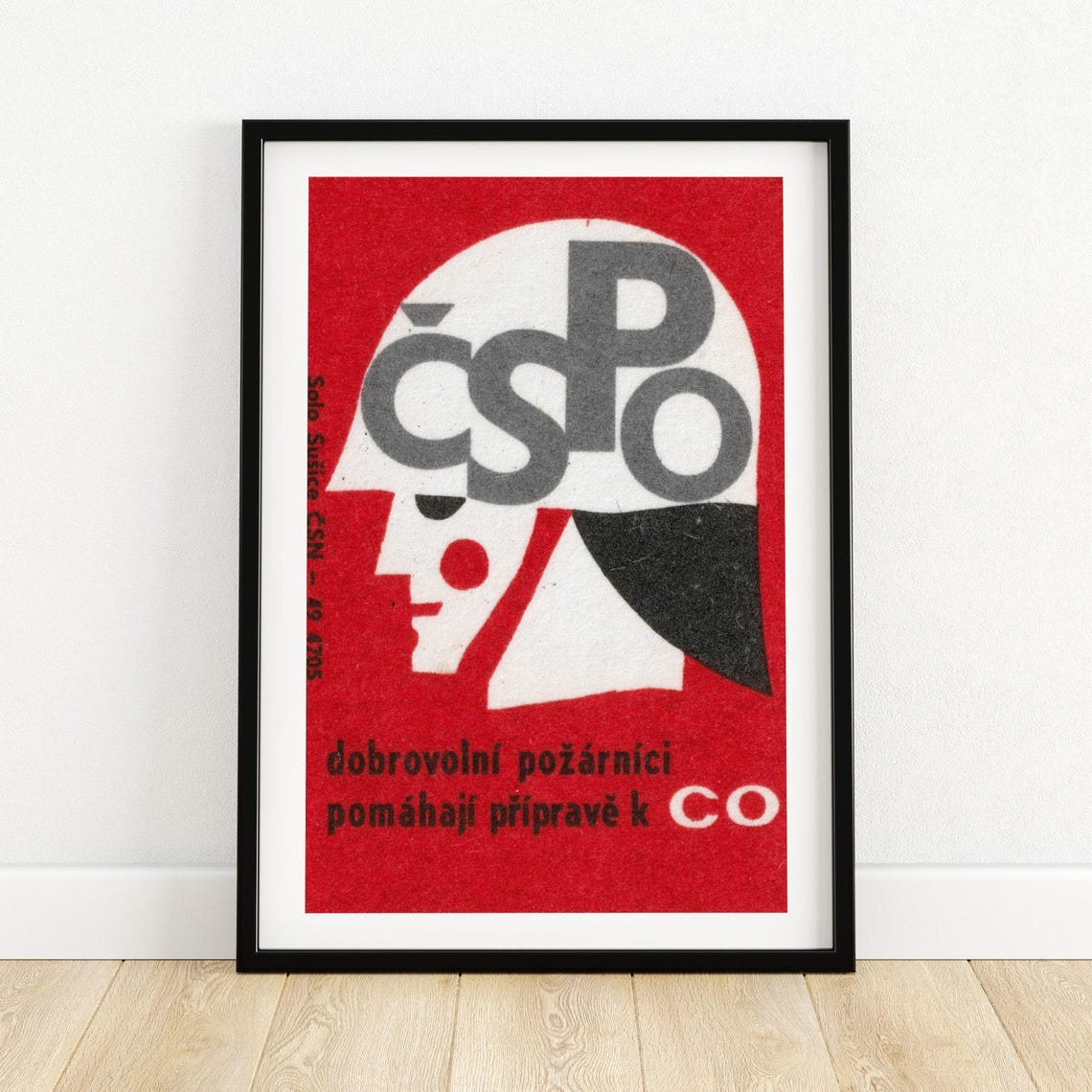 Czech CSPO Volunteer Firefighters Helmet Matchbox Label Poster