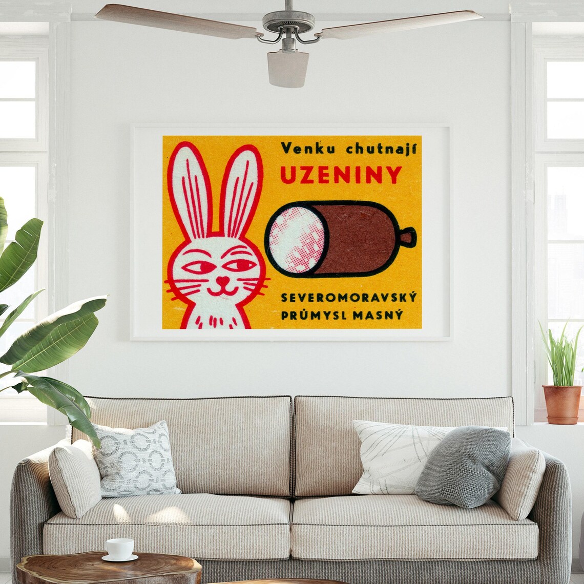 Rabbit Looking At Sausage Vintage Czech Poster Print - Image 3