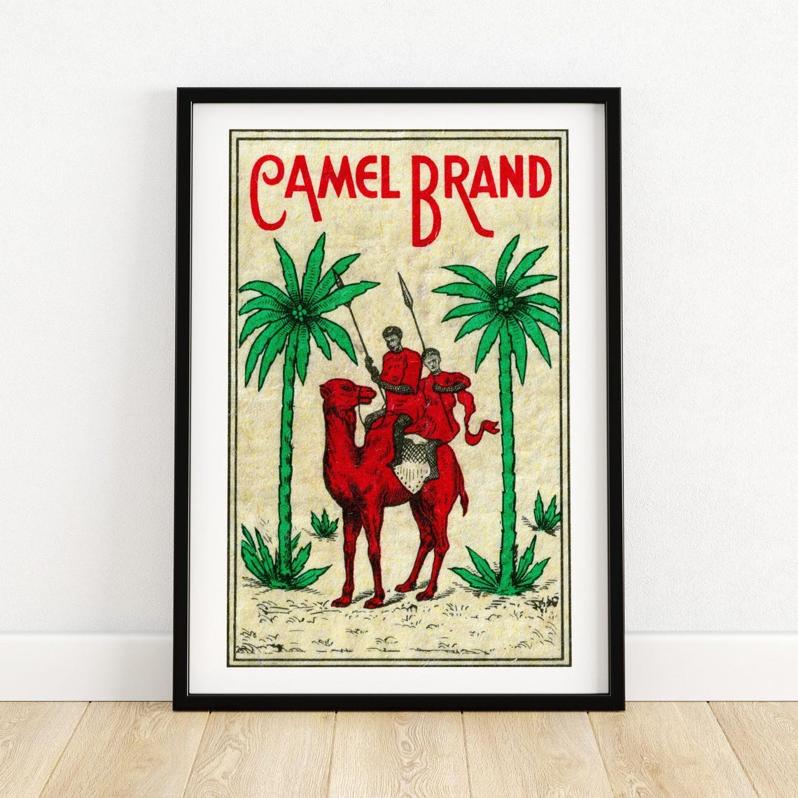 Camel Brand Red Camel Riders Palm Trees Vintage Desert Poster