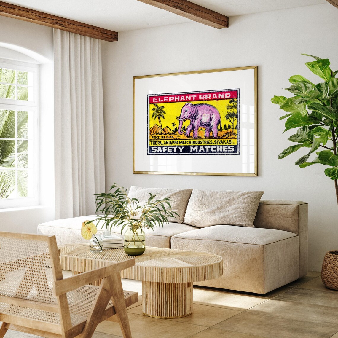 Pink Elephant Matchbox Vintage Indian Art Poster - Image 4