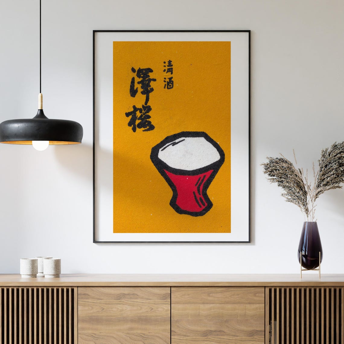 Red Sake Cup Japanese Matchbox Label Minimalist Style Art Print - Image 4
