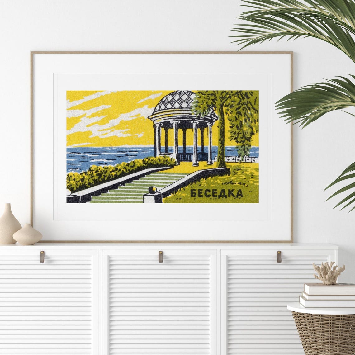 Besedka Seaside Gazebo Sunset Yellow Vintage Matchbox Poster - Image 2