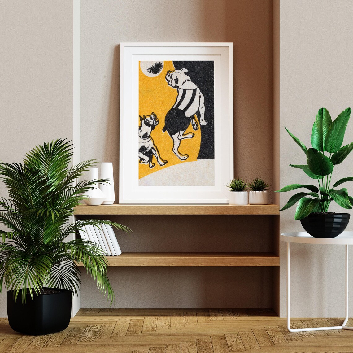 Jumping Dogs Matchbox Label Two Bulldogs Ball Vintage Art Poster - Image 2