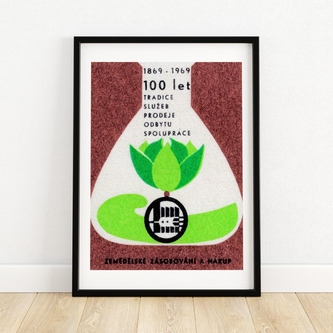 Czech 100 Years Agricultural Cooperative 1969 Flask Emblem Poster