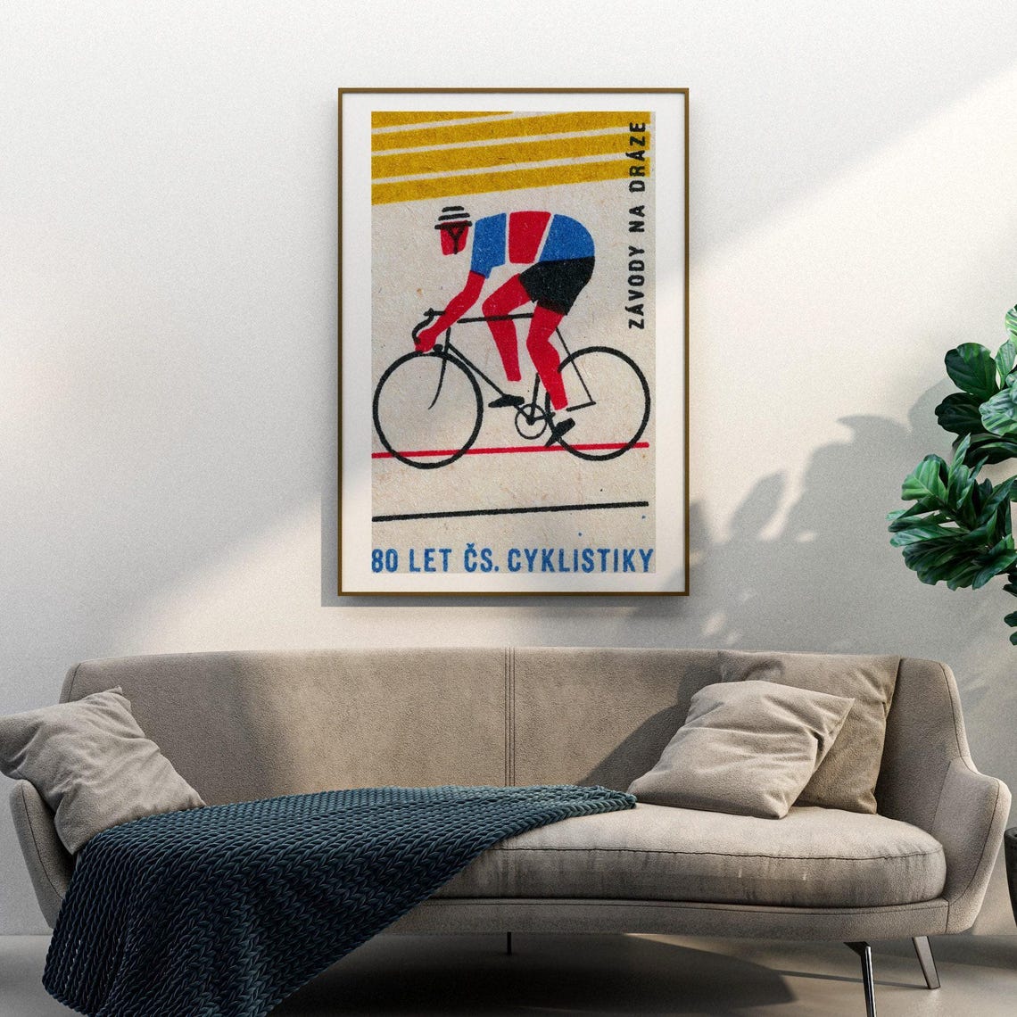 Track Cyclist 80 Years Czech Cycling Retro Matchbox Label Art Poster - Image 3