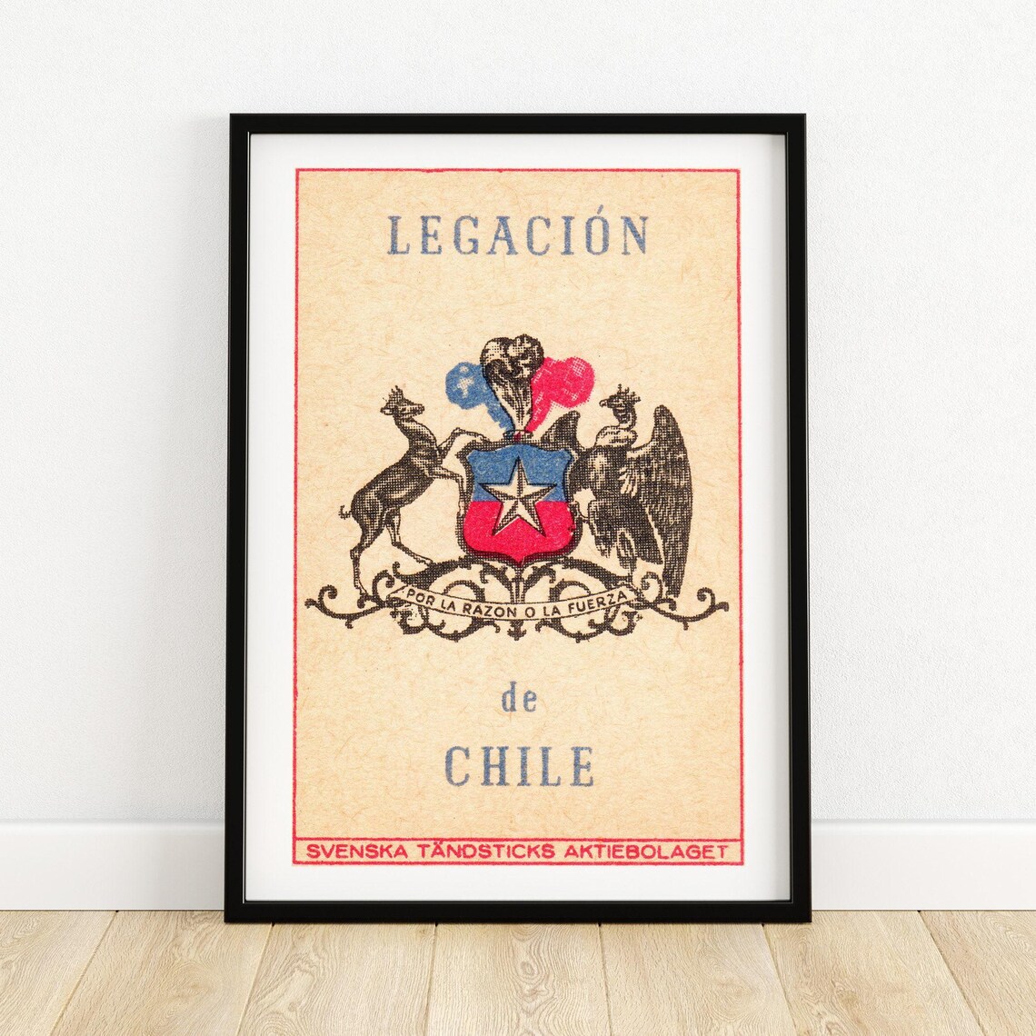 Legacion de Chile Coat of Arms Swedish Matchbox Label Crest Poster