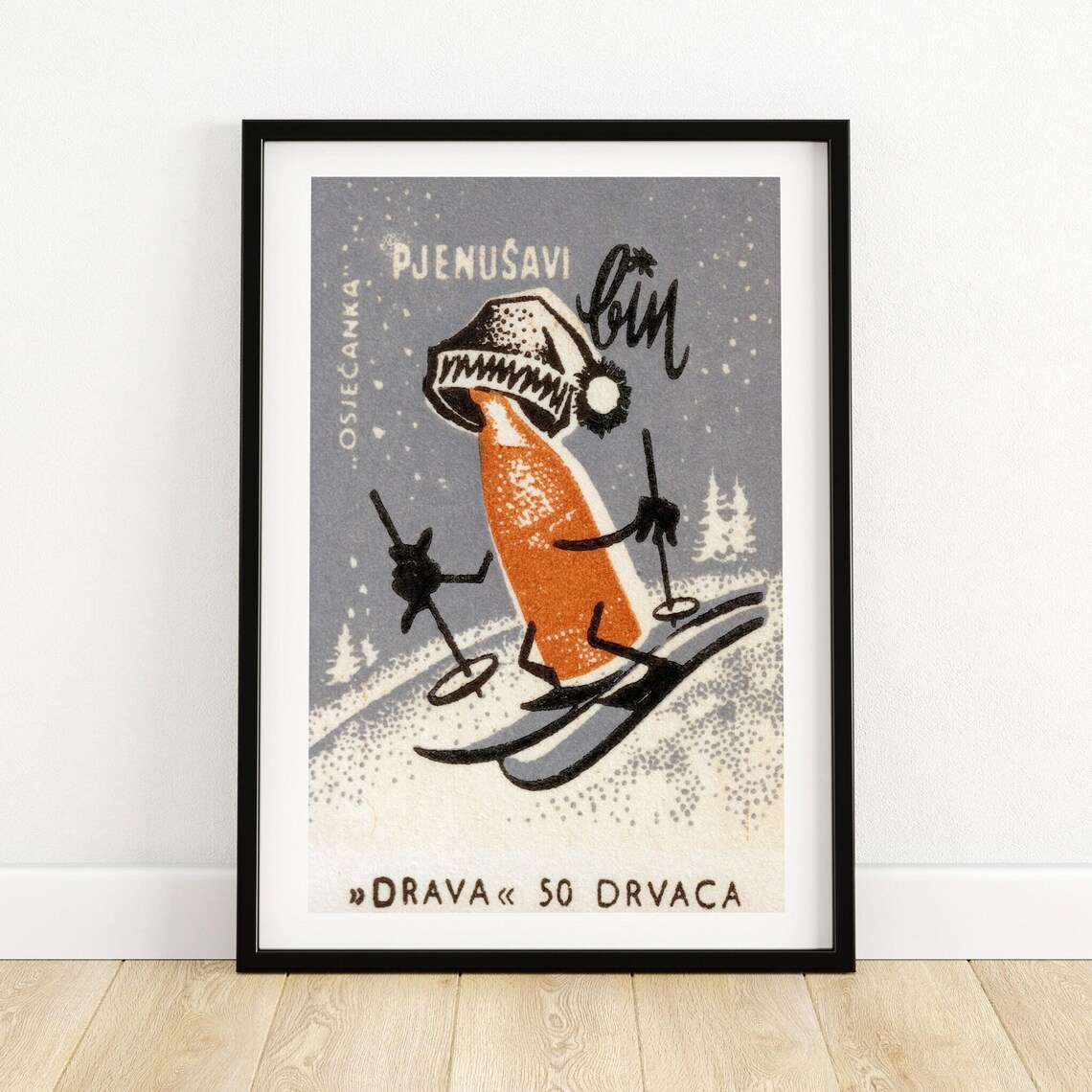 Skiing Beer Matchbox Vintage Eastern Europe Poster