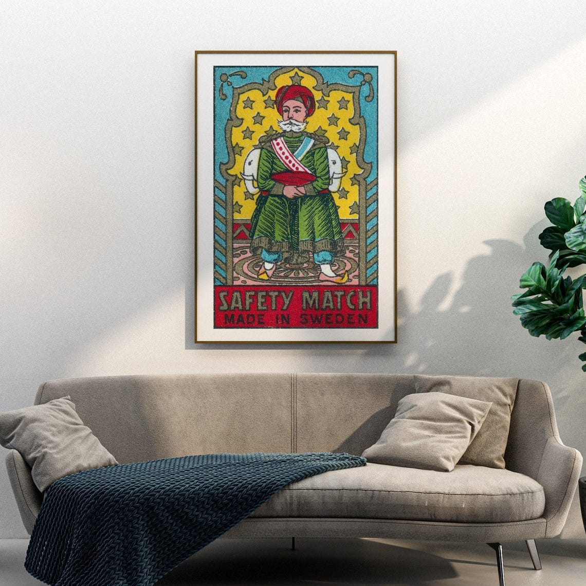 Maharaja Seated on Throne Vintage Swedish Matchbox Label Art Poster - Image 3